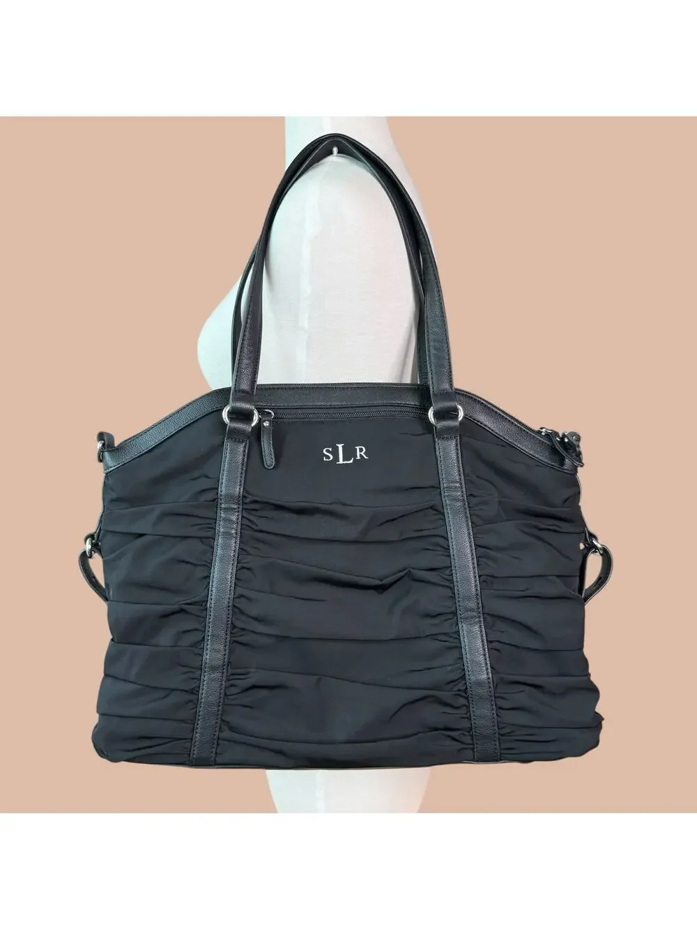 Pottery Barn Kids Diaper Bag Black Sydnee Ruched SLR Monogram with Change Pad